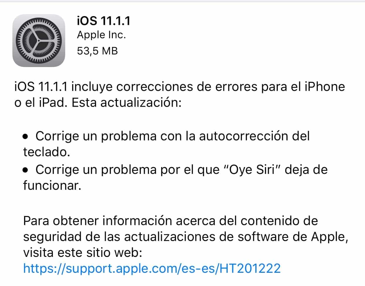 iOS 11.1.1 Update Apple publica iOS 11.1.1 solventando dos grandes problemas