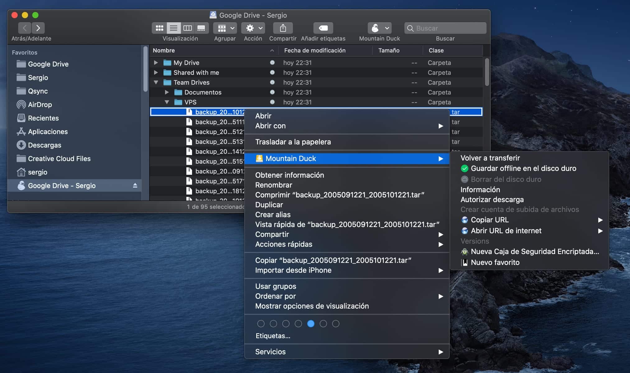 MountainDuck - Opciones integradas desde Finder en macOS