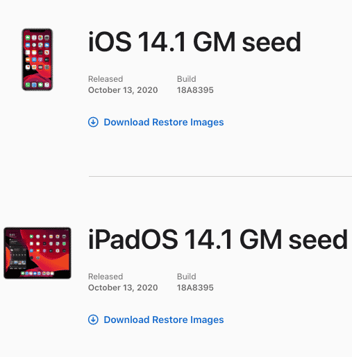 iOS 14.1 y iPadOS 14.1 Golden Master liberada a los desarrolladores