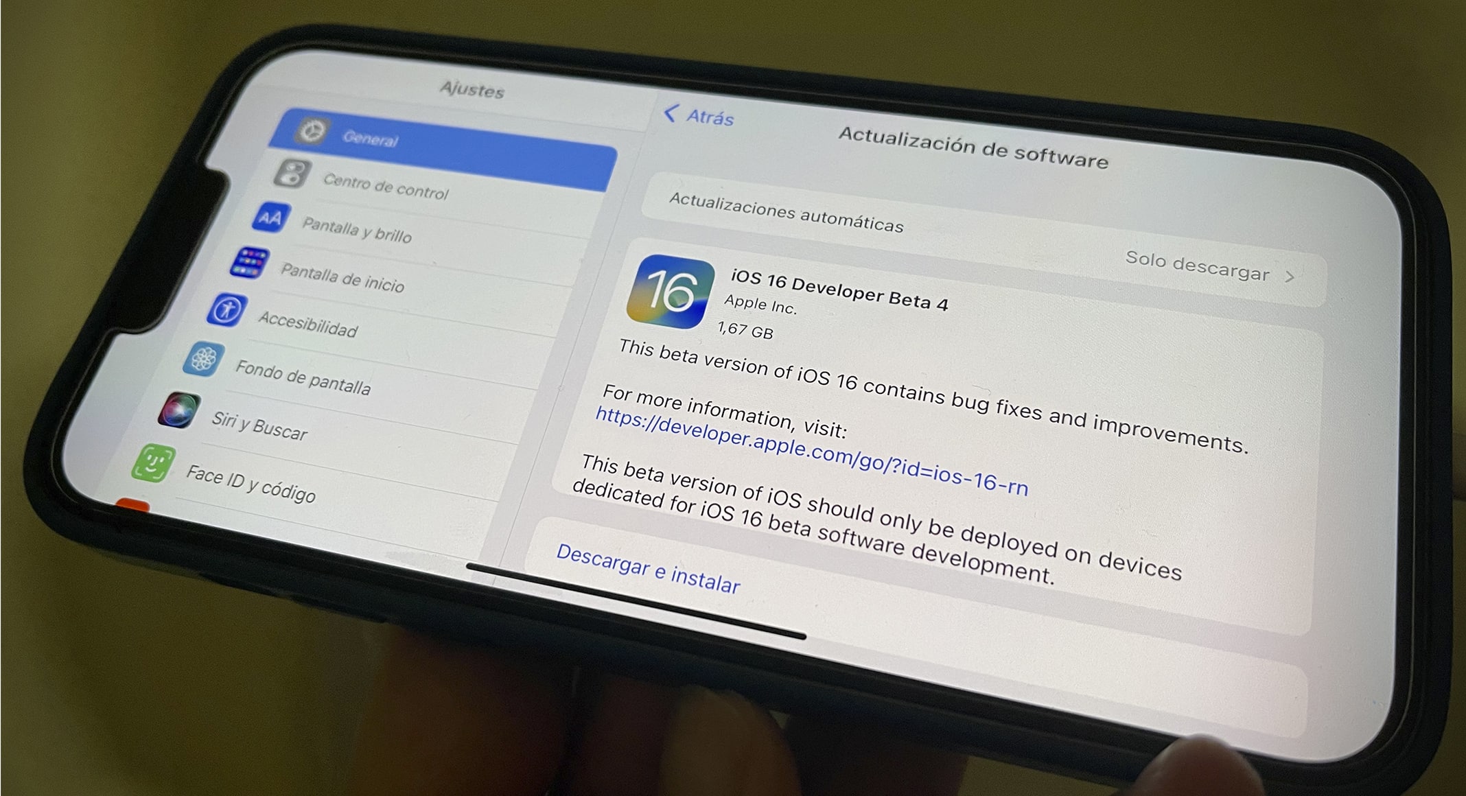 Instalación de iOS 16 Developer Beta 4